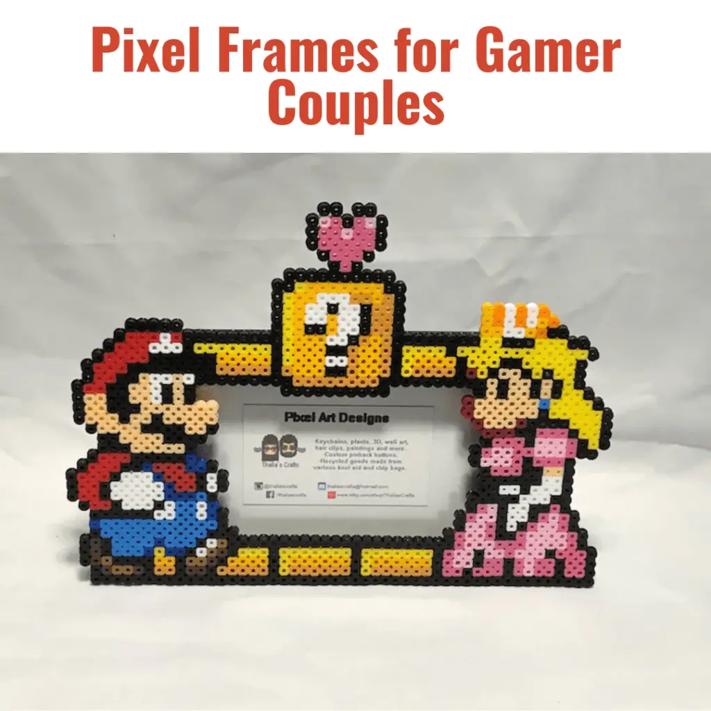 8-bit art pixel photo frame for gamer couples valentines gifts mario nintendo