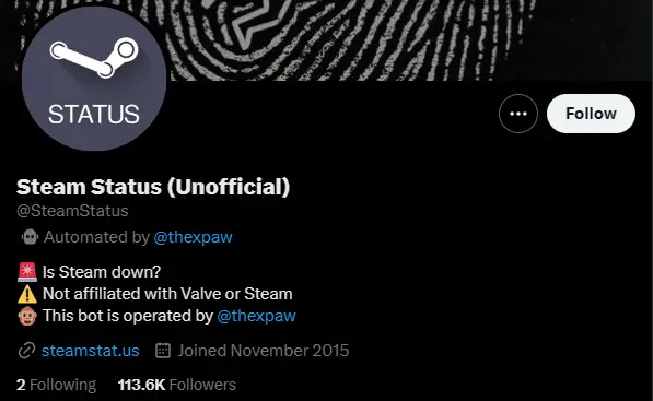 is steam down status checker twitter